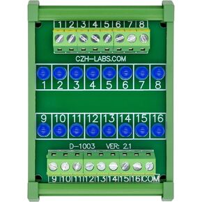 DIN Rail Mount 16 LEDs Indicator Light Module, Support 5~50VDC Common Positive/Negative (Red)