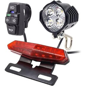36V 48V Ebike Light Kit with Turn Signal, Ebike Tail Light with Brake Light, Fits Rear Rack Mount Holes 50mm 80mm, Headlight Horn 100dB, Not Compatible with Waterproof Controller or Middle Motor