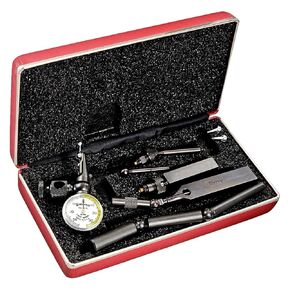 Starrett 711 Last Word Dial Test Indicator with All Attachments and Case - White Half Shaded Face, 0.7mm Range, 0-35-0 Dial Reading, 0.01mm Graduations - 711MGCSZ