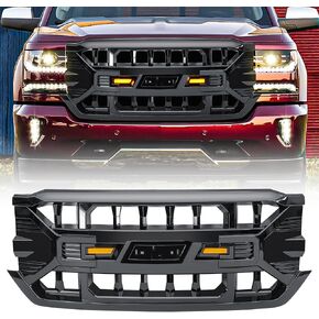 AMERICAN MODIFIED Armor Grille with Off-Road LED Lights Compatible with Chevrolet Silverado 1500, 2016 to 2019 Models, Glossy Black