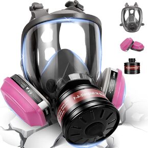 Full Face Respirator Mask, Gas Masks Survival Nuclear and Chemical, Gas Respirator with Activated Carbon Filters