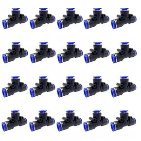 Pneumatic Blue Push to Connect Tee Union Fitting, 8mm x 8mm x 8mm OD Tube Quick Fittings (Pack of 20)