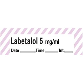 ANS-117D5 Anesthesia Tape with Date, Time and Initial, Removable, Labetalol 5 mg/mL, 1" Core, 1/2" x 500", Imprints White with Violet 333 (Pack of 1)