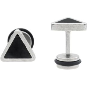 Black Enamel 6 8mm Stainless Steel Stud Earrings Triangle Square Silver Women Men Studs Screw Back Hypoallergenic