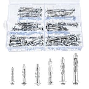 Hollow Wall Anchor Heavy Duty Zinc Plated Steel Bolt Hollow Drive Wall Anchor Screw Set for Drywall,Multiple Sizes Assortment Kit (4size88pcs)