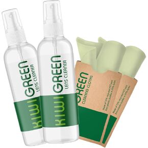 Kiwi Green Eyeglass Lens Cleaner Spray Kit | 2X Lens Cleaner + 2X Microfiber Cloth | Alcohol Free Eyeglasses, Screen Cleaning Kit | USA Made (4 Piece Set)