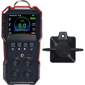Gas Detector, 4 in 1 Gas Monitor(H2S,O2,CO,LEL), Multi Gas Instant Alerts Detector with Vibration, Audible, Visual, Recchargeable LCD H2S Monitor Clip On