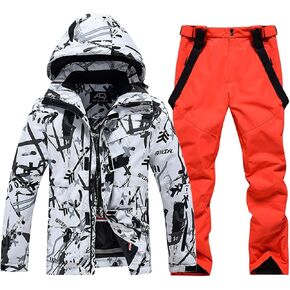 Men's Ski Suits Jacket and Pants Set Insulated Waterproof Windproof Hooded Snow Coat Snowsuit for Winter Skiing