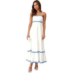 ODIZLI Women Spaghetti Straps Sleeveless Smocked Sundresses Long Flowy A-Line Midi Dress Summer