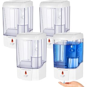 Hushee 4 Pcs Automatic Soap Dispenser Touchless Sensor Hand Sanitizer Dispenser Wall Mount 23.7 Oz/ 700 ml Hand Sanitizer Pump Battery Operated for Offices Kitchen Bathroom Hotel Restaurant(White)