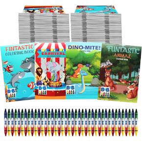 24 Bulk Mini Coloring Books & Crayons For Kids, 4 Colors Thicker Crayons For Each Book, Great Party Favors And Goodie Bags, (24 PACK)