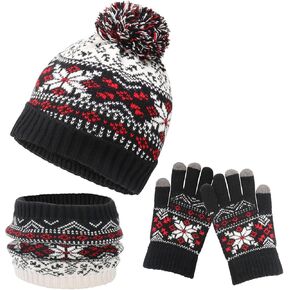 Boys Girls Winter Hat Gloves Scarf Set for 5-10 Years Old, Christmas Gifts for Kids Children's Beanie, Soft Knit Neck Warmer
