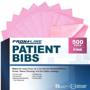Disposable Dental Bib (Case of 500) 13"x 18" - 3 Ply Waterproof Tattoo Bib Sheet for Patients - Dentist or Medical Tray Cover Nail Table Cover Eyelash Supplies (Pink)