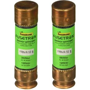 Bussmann BP/FRN-R-50 50 Amp Fusetron Dual Element Time-Delay Current Limiting Class RK5 Fuse, 250V Carded UL Listed, 2-Pack, Pack of 1, No Color