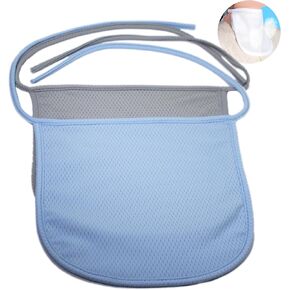 Tracheotomy Dust Cover Throat Curtain Neck Stoma Protection Adjustable Breathable Tracheal Shield for Tracheotomy Care -Double Layer (Gray+Blue)