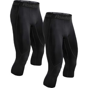 Roadbox 2 Pack Men's 3/4 Compression Pants - Basketball Athletic Running Tights Leggings Spandex Base Layer Underwear