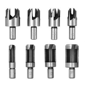8 Pcs Wood Plug Cutter Drill Bit Set, 1/4", 5/16", 3/8", 1/2" Carbon Steel Cork Drill Bit Kit, Straight and Tapered Cutting Tools for Woodworking