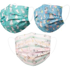 Colorful Disposable Face Masks Printed with Cats,Cute Adorable Cartoon Kitty Kitten Design Pattern for Furry Family Animal Lover,3 PLY 50 Pack Breathable Colored Face Mask Covers for Women Men Adult