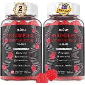 Vitamin B Complex Gummies for Women, Methylated B Complex for Energy, Metabolism, Memory, and Hormones, Vegan B-Complex with Methyl B12, Methylfolate, Biotin, B1, B2, B3, B5, B6, and Inositol, 2 Pack