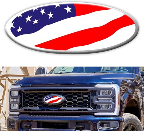 Front Grille Emblem for Ford, 9 Inch Rear Tailgate Grey American Flag Oval Emblem for Ford, Car Exterior Accessories Replacement for Ford F150 F250 F350 Edge Explorer Ranger Expedition in Saudi Arabia