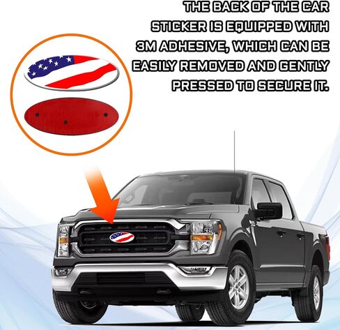 Front Grille Emblem for Ford, 9 Inch Rear Tailgate Grey American Flag Oval Emblem for Ford, Car Exterior Accessories Replacement for Ford F150 F250 F350 Edge Explorer Ranger Expedition in Saudi Arabia