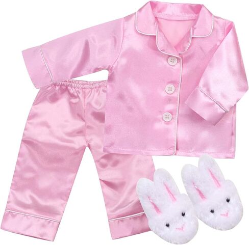 Sophia's Red Flannel Pajama Top with White Buttons, Pajama Bottoms with Black Piping, and White Fluffy Slippers 3 Piece Set for Boy or Girl 18" Dolls, Red in Saudi Arabia