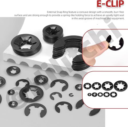 Hilitchi 261Pcs Steel Black Oxide Finish Push on Locking Washer External Retaining Ring Internal Tooth Star Lock Washers E Clip with Tweezer for Machine Shaft Electrical Automobiles in Saudi Arabia