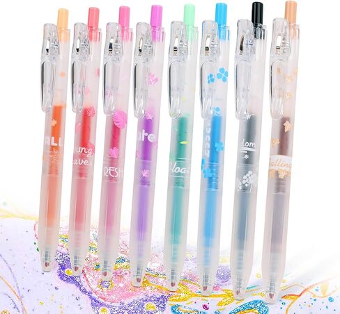 Glitter Gel Pens, 16 Colors Glitter Pens, 0.7mm Fine Tip Retractable Colored Sparkle Gel Pens for Adults Journaling Coloring in Kuwait