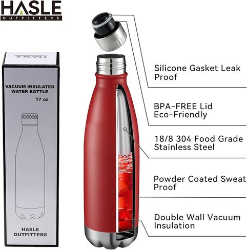 HASLE OUTFITTERS 17oz Stainless Steel Water Bottles Bulk, Vacuum Insulated Water Bottles Double Walled Powder Coated Reusable Metal Sports Water Bottles Keep Drinks Hot and Cold, Red, 8Packs in Saudi Arabia