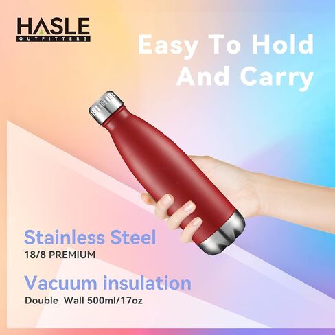 HASLE OUTFITTERS 17oz Stainless Steel Water Bottles Bulk, Vacuum Insulated Water Bottles Double Walled Powder Coated Reusable Metal Sports Water Bottles Keep Drinks Hot and Cold, Red, 8Packs in Saudi Arabia