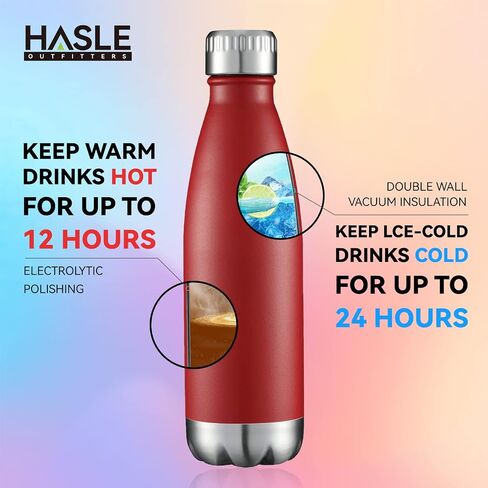 HASLE OUTFITTERS 17oz Stainless Steel Water Bottles Bulk, Vacuum Insulated Water Bottles Double Walled Powder Coated Reusable Metal Sports Water Bottles Keep Drinks Hot and Cold, Red, 8Packs in Saudi Arabia
