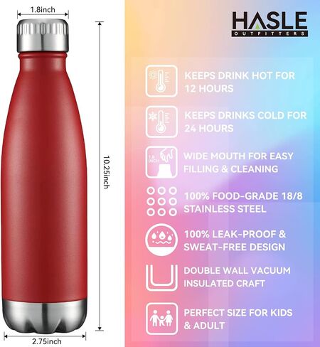 HASLE OUTFITTERS 17oz Stainless Steel Water Bottles Bulk, Vacuum Insulated Water Bottles Double Walled Powder Coated Reusable Metal Sports Water Bottles Keep Drinks Hot and Cold, Red, 8Packs in Saudi Arabia