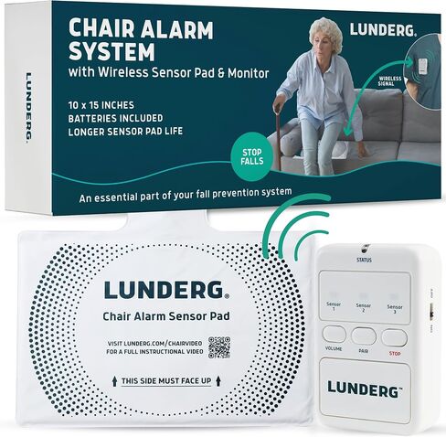 Lunderg Chair Alarm System - Wireless Chair Alarms and Fall Prevention for Elderly and Dementia Patients - Smart and Reliable Elderly Monitoring Kit for Caregiver - Perfect Complement to Bed Alarm in Kuwait