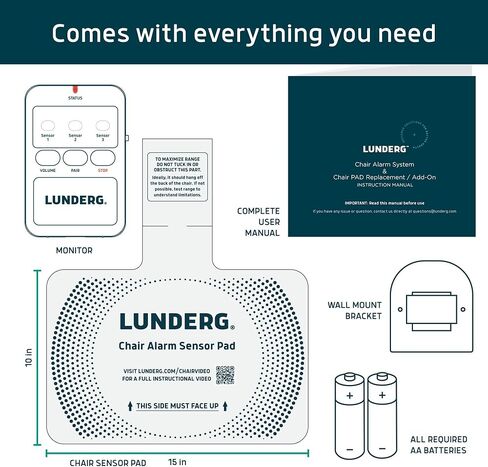 Lunderg Chair Alarm System - Wireless Chair Alarms and Fall Prevention for Elderly and Dementia Patients - Smart and Reliable Elderly Monitoring Kit for Caregiver - Perfect Complement to Bed Alarm in Kuwait