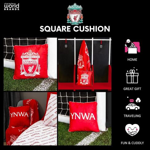 وسادة حمراء رسمية من Character World Liverpool FC، فائقة النعومة ذات وجهين، تصميم YNWA لنادي كرة القدم، مثالية لأي غرفة نوم أو أريكة أو على السرير 16 × 16 بوصة in Kuwait