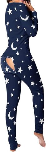 بيجامة نيسيي مثيرة للسيدات مع رفرف بمؤخرة وأكمام طويلة ورقبة على شكل حرف V بدلة قطعة واحدة بدلة نوم من الخلف Trapdoor رومبير ملابس نوم in Kuwait