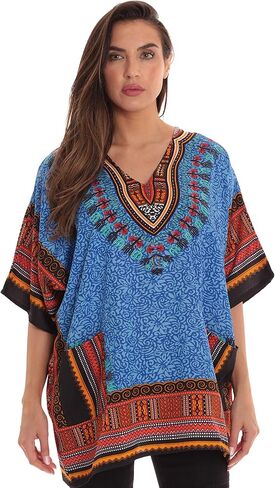 قميص ريفييرا صن داشيكي للنساء مع جيوب بطباعة قبلية أفريقية in Kuwait