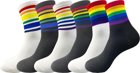 Colorful Stripes Crew Socks Cute White Tube Socks Athletic Boot Sock for Women, Ladies, Girls, 5 Pack in Kuwait