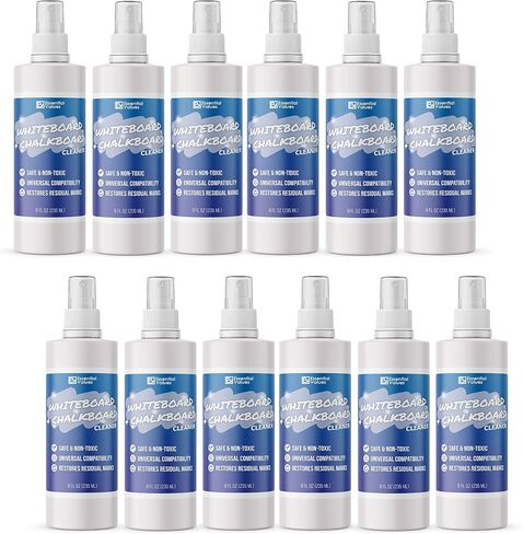 Whiteboard Cleaner Spray (8 fl oz), The Best for Removing Shadowing from Dry Erase Boards, Chalkboards & Liquid Chalk Markers - Safe & Non-Toxic, Made in USA by Essential Values (8 oz + Fiber) in Saudi Arabia