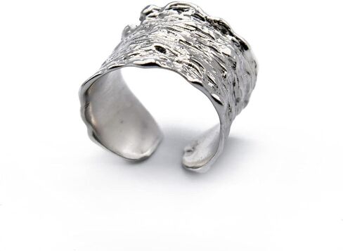 Handmade Hammered 925 Sterling Silver Rings Open Adjustable Wide Cuff Band Ring Thumb Rings for Women Men in Saudi Arabia