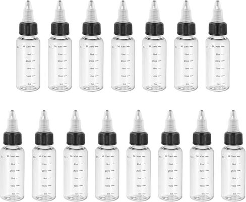 PATIKIL 3.4oz(100ml) Plastic Dispensing Bottle, 15Pcs Squeeze Graduated Empty Bottles with Black Twist Cap for Liquids, Inks, Oils, Sauces, Arts and Crafts, Transparent in Saudi Arabia