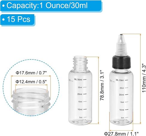 PATIKIL 3.4oz(100ml) Plastic Dispensing Bottle, 15Pcs Squeeze Graduated Empty Bottles with Black Twist Cap for Liquids, Inks, Oils, Sauces, Arts and Crafts, Transparent in Saudi Arabia