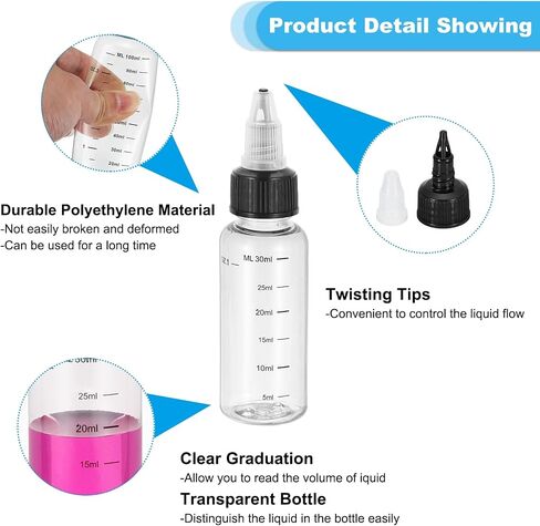 PATIKIL 3.4oz(100ml) Plastic Dispensing Bottle, 15Pcs Squeeze Graduated Empty Bottles with Black Twist Cap for Liquids, Inks, Oils, Sauces, Arts and Crafts, Transparent in Saudi Arabia