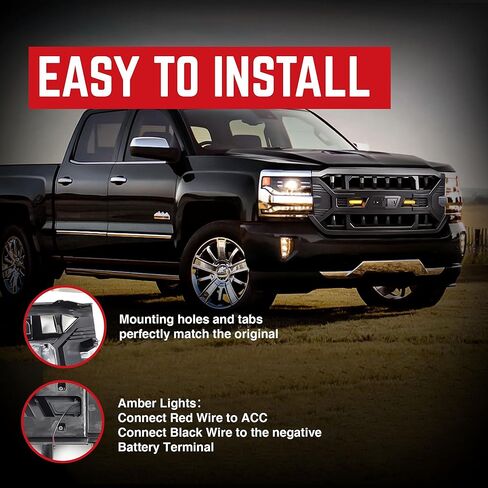 AMERICAN MODIFIED Armor Grille with Off-Road LED Lights Compatible with Chevrolet Silverado 1500, 2016 to 2019 Models, Glossy Black in Kuwait