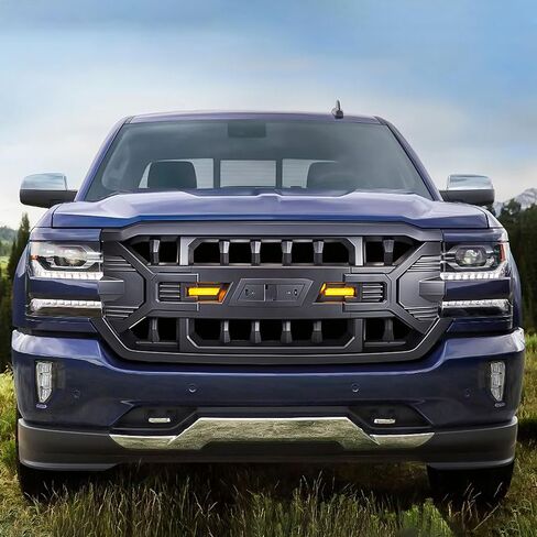 AMERICAN MODIFIED Armor Grille with Off-Road LED Lights Compatible with Chevrolet Silverado 1500, 2016 to 2019 Models, Glossy Black in Kuwait