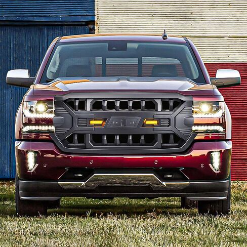 AMERICAN MODIFIED Armor Grille with Off-Road LED Lights Compatible with Chevrolet Silverado 1500, 2016 to 2019 Models, Glossy Black in Kuwait