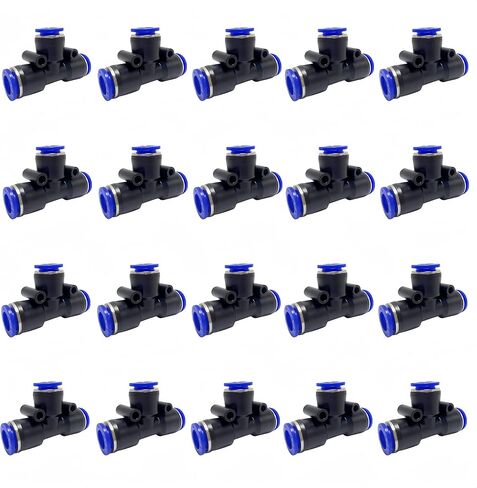 Pneumatic Blue Push to Connect Tee Union Fitting, 8mm x 8mm x 8mm OD Tube Quick Fittings (Pack of 20) in Kuwait