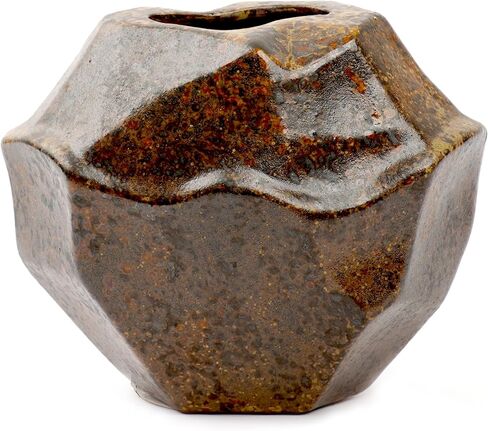 Brown White Rustic Ceramic Vase, Farmhouse Flower Vase, Stone Shaped Terra Cotta Vase, Indoor Outdoor Flower Vase for Home Decor, Office Decor, Table Centerpieces, Packaged as a Gift. in Saudi Arabia
