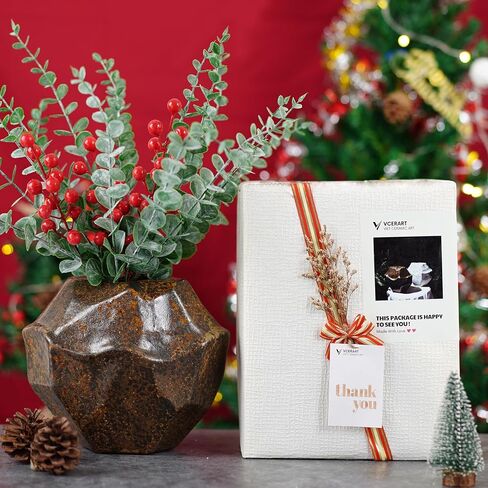 Brown White Rustic Ceramic Vase, Farmhouse Flower Vase, Stone Shaped Terra Cotta Vase, Indoor Outdoor Flower Vase for Home Decor, Office Decor, Table Centerpieces, Packaged as a Gift. in Saudi Arabia
