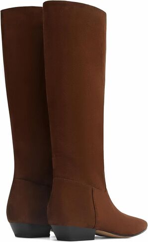 Knee High Boots for Women Square Toe Tall Boots Chunky Low Stacked Heels Long Boots Suede Pull on Wide Calf Comfy Dressy Fashion Casual in Saudi Arabia